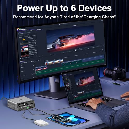 6-in-1 Retractable USB C Charger Block, 100W GaN Fast Charging Station for Multiple Devices with Dual Retractable Cables, PD 65W Compatible with MacBook Pro, Dell, Steam Deck, iPhone 17/16, Galaxy S26