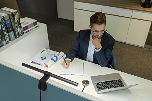 BenQ ScreenBar Plus e-Reading LED Computer Monitor Light Bar with Desktop Dial, Auto-Dimming and Hue Adjustment, No Screen Glare, Space Saving, USB Powered, Matte Silver - style: ScreenBar w/ Dial