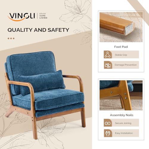 VINGLI Chenille Mid-Century Modern Accent Chair Set of 2, Cute Reading Arm Chair with Cushion & Lumbar Pillow & Solid Wood Frame for Lounge, Living Room, Reading Room, Bedroom, Blue - color: Blue