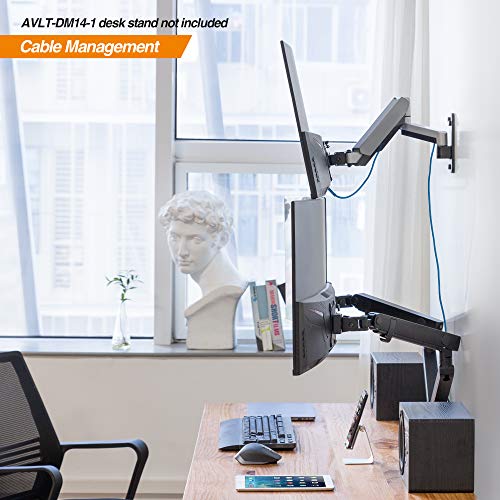 AVLT Single Extended Monitor Wall Mount for 13-32" Screens - Silver | Supports flat/curved/ultrawide screens up to 19.8 lbs. Smooth gas spring control, VESA 75x75/100x100 and clean cable routing - color: Single Extended