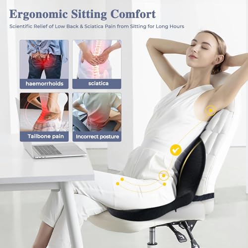 Seat Cushion with Lumbar Support Pillow, Back and Seat Cushion for Office - color: Dark Gray