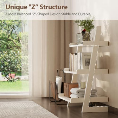 AQIMUELE Solid Wood Ladder Shelf, Leaning Bookshelf, White, 3-Tier - color: White, size: 3-Tier