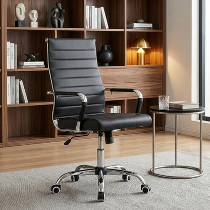 Okeysen Office Desk Chair, Ergonomic Leather Modern Conference Room Chairs, Executive Ribbed Adjustable Swivel Rolling Chair for Home Office. - color: Ribbed Black