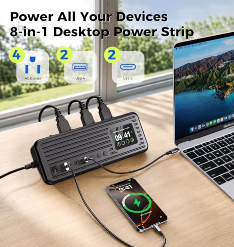 Smart Surge Strip w/Control Switches 4AC 4USB A+C 5FT Cord Black
