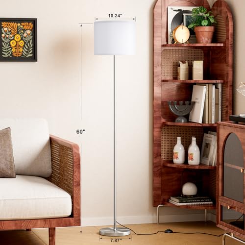 Ambimall 60'' Modern Floor Lamp with Shade, Tall Lamps for Living Room, Bedroom, Office, Dining Room, White Shade with Silver Pole(Without Bulb) - color: White Silver (1 Pcs), size: 60 Inches(Without Bulb)