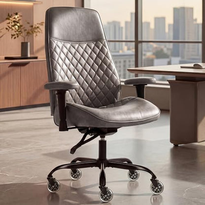 NEO CHAIR Leather Office Chair with Ergonomic Design, Executive Chair Grey | Computer Desk Chair with Lumbar Support, Adjustable Height Arms, Comfy Home Office Chair, Smooth Rolling and Swivel Design - color: H. High-back Grey