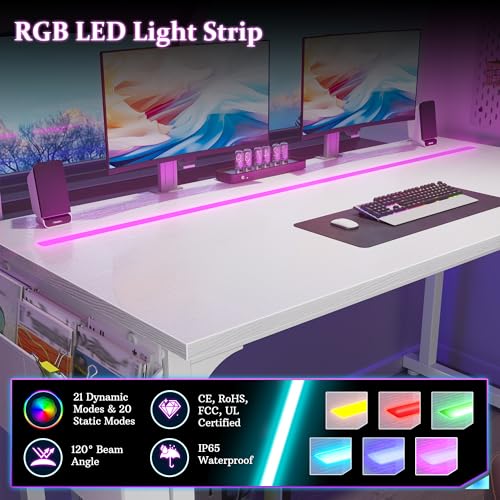 DurayLoly 32" Gaming Desk with Waterproof LED Lights for Bedroom,White - color: White, size: 32 IN