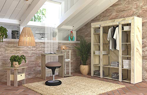 Furinno ANDREY Square Side Table, End Table, Night Stand, Sonoma Oak | Open Shelves, Storage Bin, Soft-Corner, Modern Bedside Table for Small Spaces, Study, Dorm, Living Room, Bedroom - color: Sonoma Oak/Ivory, size: 1-Pack, Center Bin