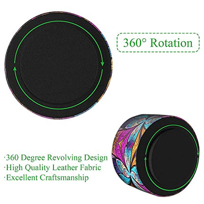 Round Leather Art Supply Organizer,Remote Control Holder,360 Degree Rotating,Multi-Functional Pencil Holder,4 Compartments Desktop Stationary Organizer(1-Fractal Flower) | Round - color: 1-Fractal Flower