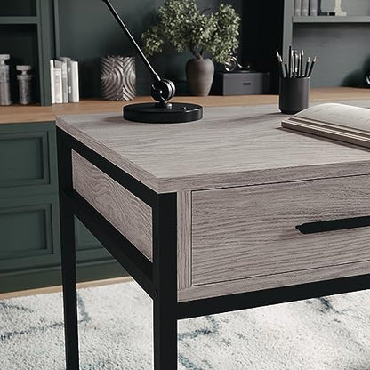 Martha Stewart Ollie Home Office Desk with 3 Drawers in Gray Wood Grain with Oil Rubbed Bronze Hardware - color: Gray Top/Oil Rubbed Bronze Frame