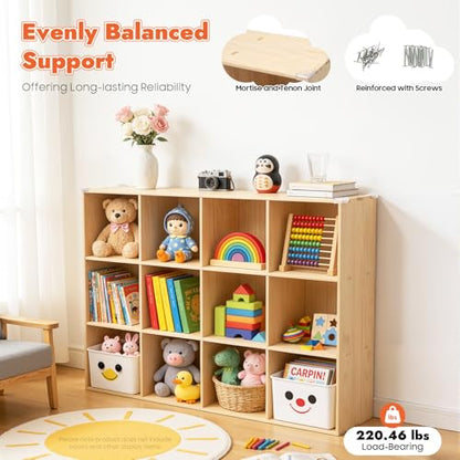 12 Cube Storage Organizer - Solid Wood Bookshelf - Cube Shelf - Vertical or Horizontal Bookcase - Open Book Shelf - Easy Assembly for Bedroom, Living Room, Office - size: 12 Cubes