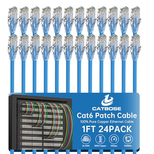 1 Foot Cat6 Patch Cables(24 Pack), Solid Pure Copper Patch Cord, Cat 6 Ethernet Cable, UTP Network, High Speed RJ45 Internet Cables, Compatible for Router, Switche, PC, Server, PS4/5, Xbox - Blue - color: Blue, size: 1FT, style: 24 Pack
