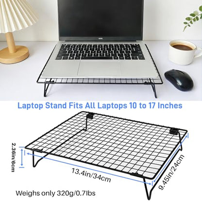 Laptop Cooling Pad Stand with Cooling Mesh, Height Adjustable Metal Laptop Stand for Desk，Ergonomic Notebook Riser Fits Most 10-16 Inch Laptops