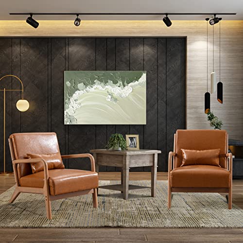 INZOY Mid Century Modern Accent Chair with Wood Frame, PU Leather Reading Armchair with Waist Cushion, Upholstered Living Room Chairs for Bedroom Sunroom (Camel) - color: A-camel