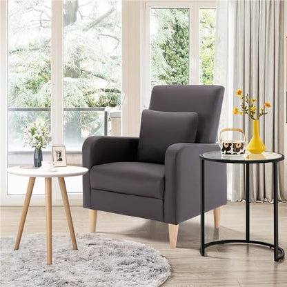COLAMY Modern Upholstered Accent Chair Armchair with Pillow, PU Leather Reading Living Room Side Chair,Single Sofa with Wood Legs, Brown - color: Z-brown, size: Set of 1