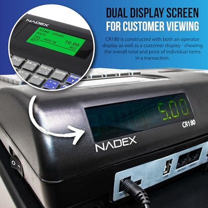 Nadex CR180 Electronic Cash Register, Steel Cash Drawer, Compact Design, Black