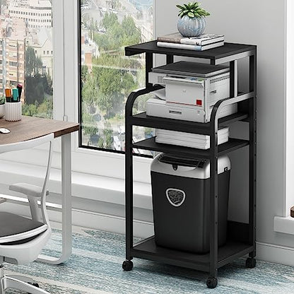 Fannova 4 Tier Tall Printer Stand with Height Adjustable Storage Shelf | 20.8"x15.7"x44.5", Printer Table with Wheels for Home Office, Printer Cart with Space for Shredder Computer Tower CPU, Black - color: Classic Black
