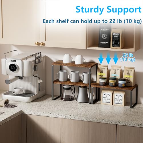 Golener Kitchen Counter Organizer, Countertop Shelf, Adjustable, Stackable - color: Rustic Brown, size: Medium