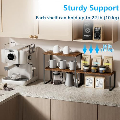 Golener Kitchen Counter Organizer, Countertop Shelf, Adjustable, Stackable - color: Rustic Brown, size: Medium