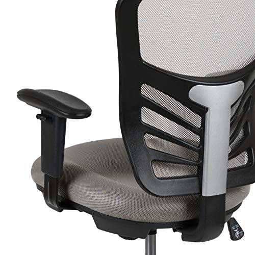 EMMA + OLIVER Mid-Back Black Mesh Drafting Chair | Black Frame, Ergonomic, Height Adjustable, 360° Swivel - color: Light Gray Mesh/Black Frame