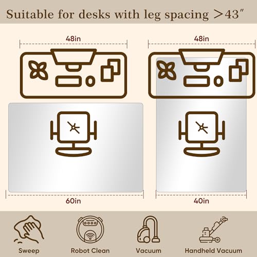 Tempered Glass Chair Mat for Hardwood Floor & Low Pile Carpet, 40" x 60" Heavy Duty Office Chair Mat with Non-Slip Pads, Scratch Resistant Floor Protector for Home Office - size: 40" x 60"