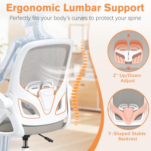 ORRSAKER Drafting Chair, Tall Office Chair with Flip-up Arms, Mesh Ergonomic Computer Standing Desk Chair with Adjustable Height Foot Ring and Lumbar Support, 300 LBS Capacity, Gray - color: Grey