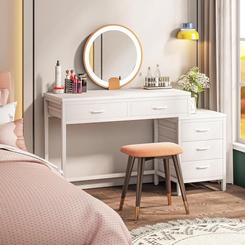 Tribesigns Computer Desk with 5 Drawers, Reversible Home Office Desks - color: White