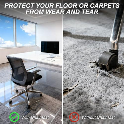 Kuyal Chair Mat for Carpet, Heavy Duty Tempered Glass Office Chair Mat | 36" x48", 1/5" Thick Computer Chair Mat with Rounded and Polished Edges, Can be Used on Carpet or Hard Floor, Ship Flat - size: 36" x 48" x 1/5" Rectangle