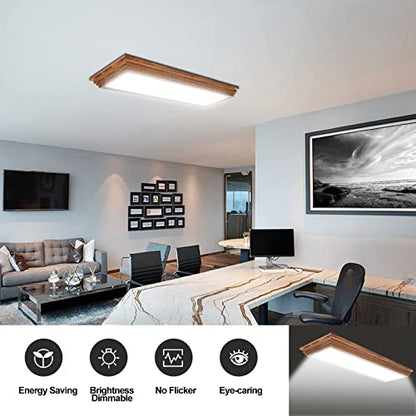 2FT LED Light Fixture with 3000K/4000K/5000K CCT Selectable Dimmable 2 Foot LED Linear with Wooden Look 30W 3300LM Flush Mount Ceiling Wraparound for Kitchen, Bedroom, Laundry - size: 2FT | 1 Pack