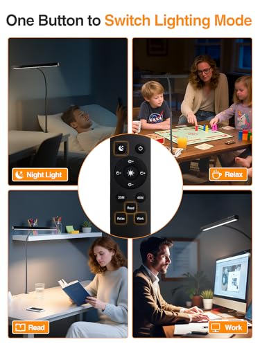 Schreibtischlampe LED Dimmbar,5 Farben+9 Helligkeitsstufen Monitor Lampe | 1000 Lumen Augenschutz LED Schreibtischlampe Klemmbar,12W Tischlampe mit Fernbedienung+ Touch-Steuerung für Büro/PC/Study - color: Black-US