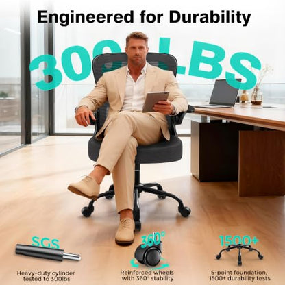AreShark Office Chair - Ergonomic Breathable Mesh Desk Chair with Adjustable Lumbar Support and Flip-up Armrests - Executive High Back Rolling Swivel Comfortable Computer Gaming Chair for Home Office - color: Dark Gray