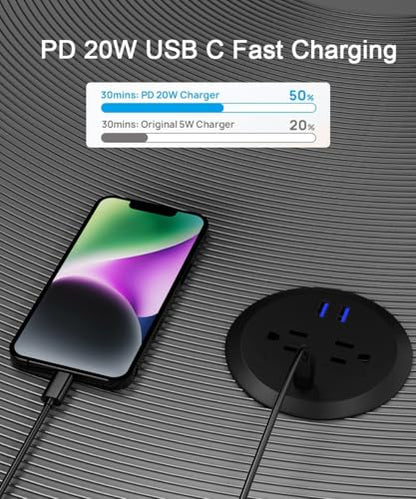 3-inch Desktop Power Grommet,2-Pack,PD20W USB-C,6.5-ft Cord,Black - size: Black,6.5 ft Cord