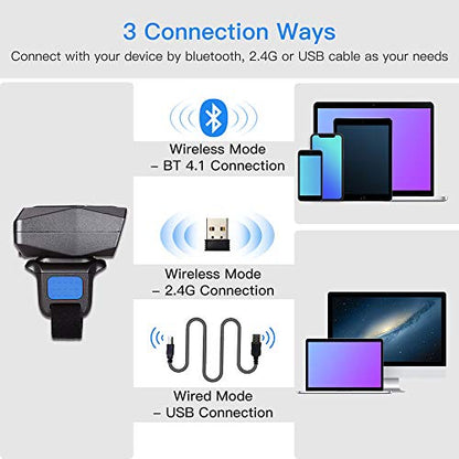 Eyoyo Upgraded Mini Wearable 2D 1D QR Finger Ring Barcode Scanner Wireless - color: Blue