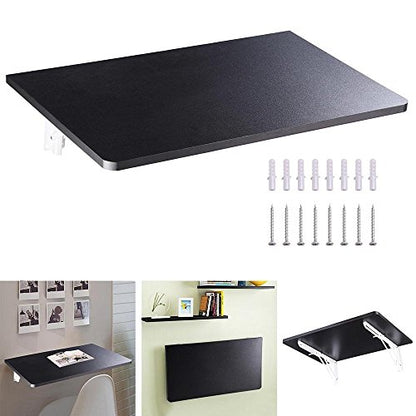 Yescom Wall Mounted Floating Folding Desk Wooden PC Dining Drop Leaf Table - color: Black