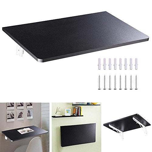 Yescom Wall Mounted Floating Folding Desk Wooden PC Dining Drop Leaf Table - color: Black