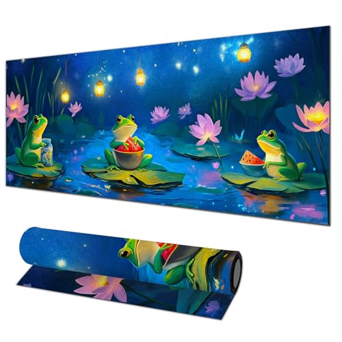 HOMETITUTE Large Mouse Pad 31.5x11.8 Inch Gaming Mousepad Cute Frog Lotus Pond Non-Slip Keyboard Desktop Protector Mat XL Mouse Pad for Home Office Laptop Wireless Mice Accessories - color: Cute Frog Lotus Pond