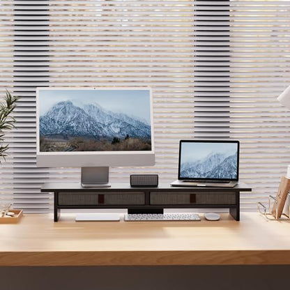 Fenge 35 Inch Monitor Stand with Drawer Storage, Computer Riser for Desk - color: Black