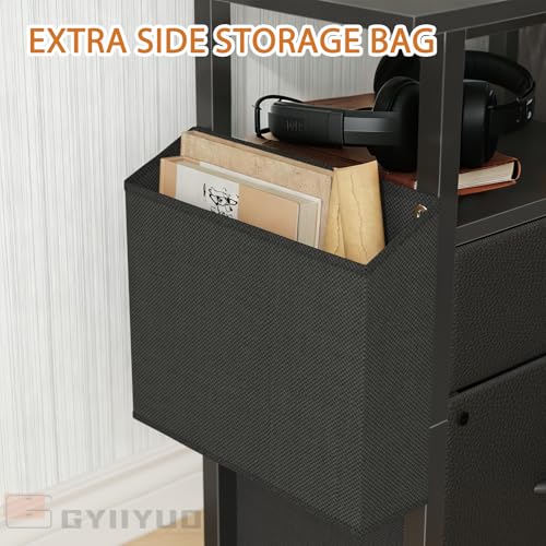GYIIYUO 2 Drawer File Cabinet 24''W, Mobile Filing Cabinet, Printer Stand | 24'' Extended Desktop, Rolling, Side Bag, Fits A4/Letter Size, Home Office, Fabric Drawer, Black - color: Black