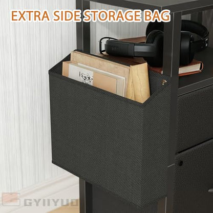 GYIIYUO 2 Drawer File Cabinet 24''W, Mobile Filing Cabinet, Printer Stand | 24'' Extended Desktop, Rolling, Side Bag, Fits A4/Letter Size, Home Office, Fabric Drawer, Black - color: Black