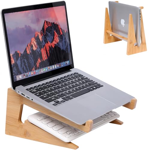Wooden Laptop Stand Vertical Laptop for 13-18.6in,Bamboo Stand for Desk