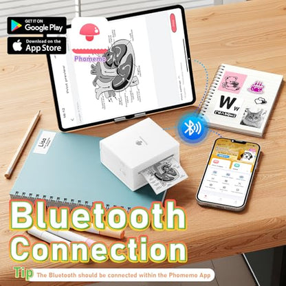 Phomemo Mini Printer Sticker Maker, Inkless Thermal Bluetooth Printer | Mini Thermal Printer, AI Mini Sticker Printer, Sticker Printer Machine, Mini Impresora Portátil, Pocket Label Printer for DIY - color: White