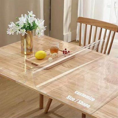 Custom Size Clear Table Cover Protector, PVC Desk Mat, Custom Shapes, Easy to Clean Burn-Proof, Waterproof Tablecloth for Kitchen, Dinning Room, Office Furniture Floor Surface Anti-Scratch