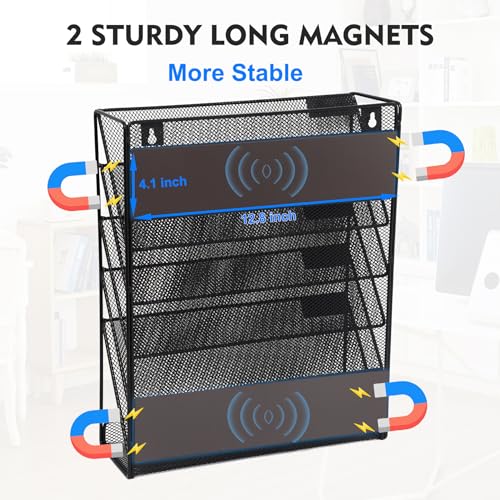 EASEPRES Magnetic File Organizer Mesh 6-Tier, Hanging Wall Mount File Organizer Vertical Holder Rack for Office Home, Black - color: Black, size: 6 Tier Magnetic