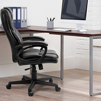 Furmax Office Executive Chair High Back Adjustable Managerial Home Desk Chair, Swivel Computer PU Leather Chair with Lumbar Support (1, Black) - color: Black