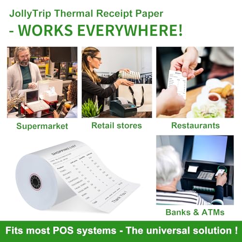 (50 Pack)3 1/8 x 230 Thermal Paper Receipt Rolls,JollyTrip 55 GSM Premium Quality, BPA Free Thermal Receipt Paper 3 1/8 x 230 Rolls Compatible with Most POS Systems, Cash Registers - size: 3 1/8 in x 230 ft 50 rolls