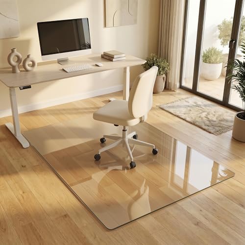 46"x55" Tempered Glass Chair Mat for Hardwood Floor & Carpet | 0.2" Thick Heavy-Duty Tempered Glass With 4 Non-Slip Pads, Smooth Rolling Surface Protects Floors From Scratches And Cracks - size: 46" x 55"