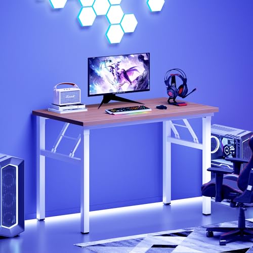 DlandHome 31.5 Inch Small Folding Computer Desk for Home Office, Teak White - color: Teak + White, size: 31.5 Inches