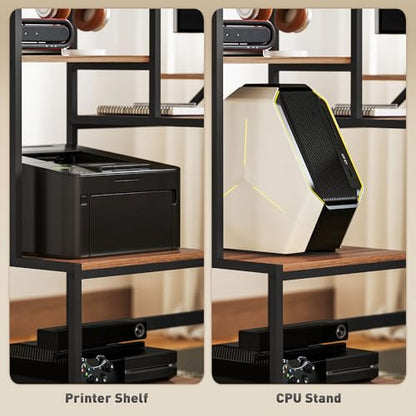 HOMCOM 67" Gaming Desk Reversible Computer Desk for Home Office Brown | Monitor Stand, 4-Tier Storage Shelves