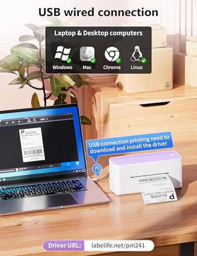 Phomemo Bluetooth Thermal Label Printer, 241BT 4x6 Wireless Label Printer | Shipping Label Printer for Small Business and Shipping Package, Compatible with iPhone, Android, Shopify, USPS, Purple - color: Purple