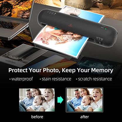 Laminator,A4 Desktop Laminator Machine Hot and Cold 9 inches Personal Laminator for Home School Office Use with Paper Cutter Trimmer Rounder Hole Puncher Binding Hoop Laminating